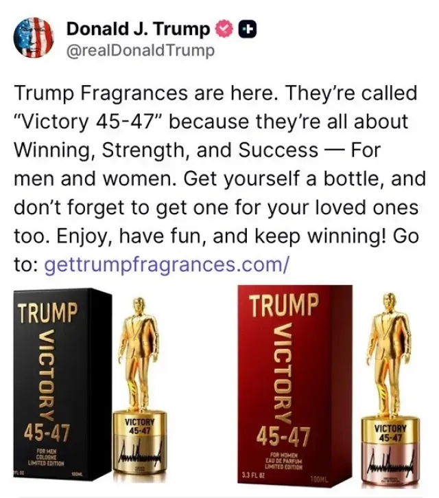 Así promueven las fragancias de Trump en Truth Social. Foto: @realDonaldTrump