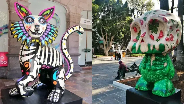Exposción de alebrijes y calaveras en Puebla.