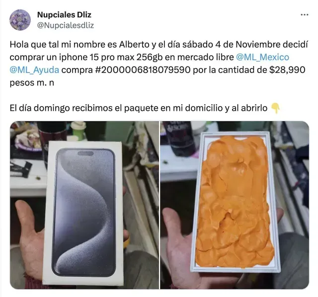 Compró un celular en Mercado Libre y le enviaron plastilina