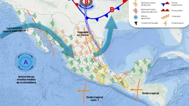 Pronóstico de la presencia de ondas tropicales 1 y 2 el domingo 24 de mayo. Foto: SMN