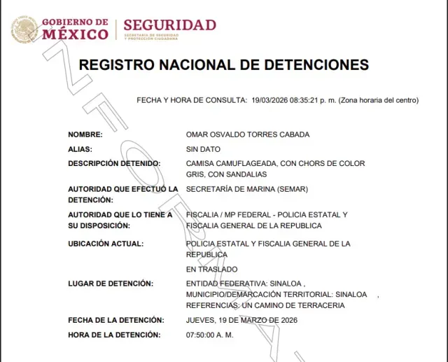 Omar Osvaldo "N", alias "El Trono". Foto: Registro Nacional de Detenciones