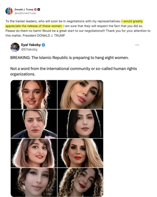 Publicación original de Donald Trump, que incluía las supuestas fotos de las ocho mujeres