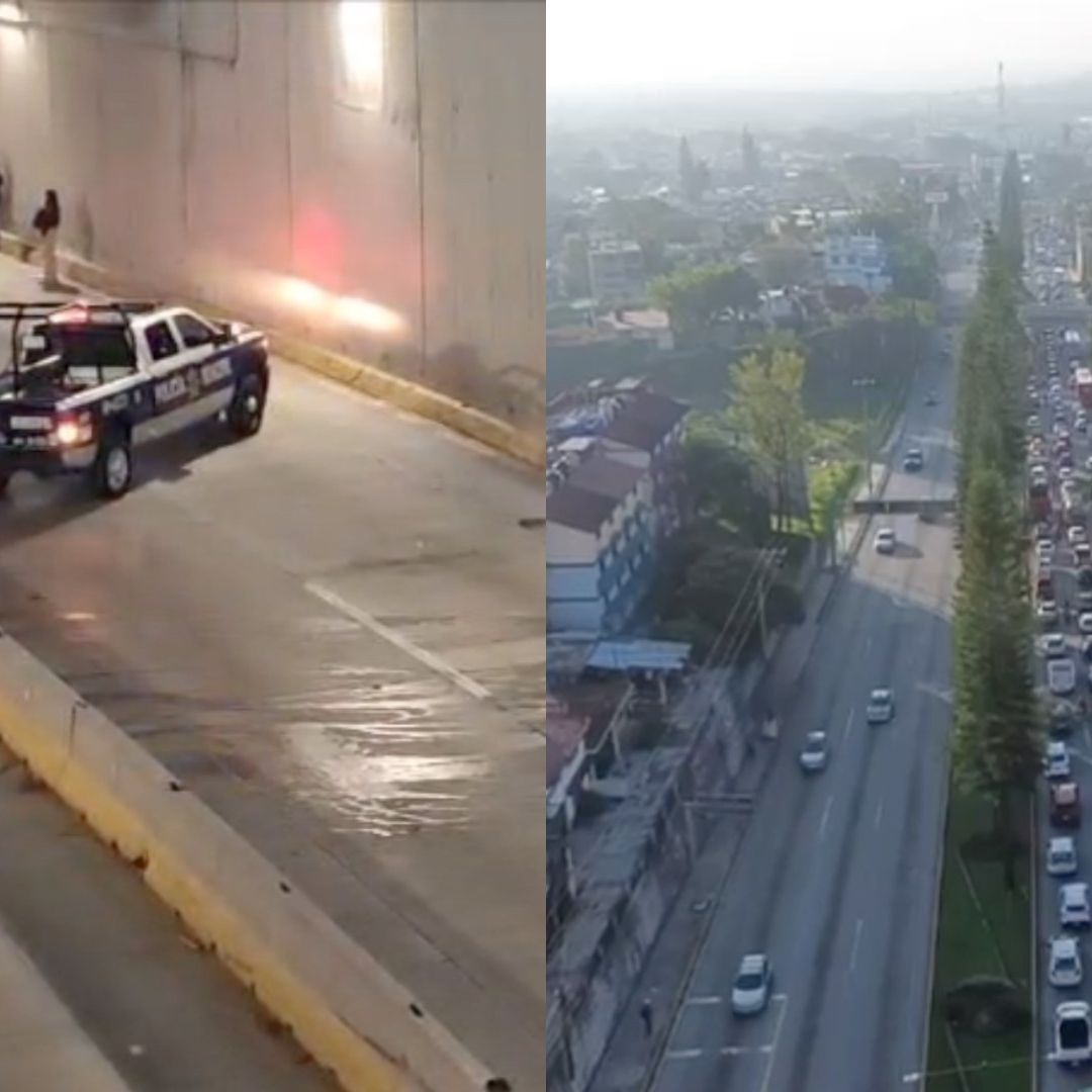 accidente en distribuidor vial de La Araucaria en Xalapa genera caos vial en Xalapa