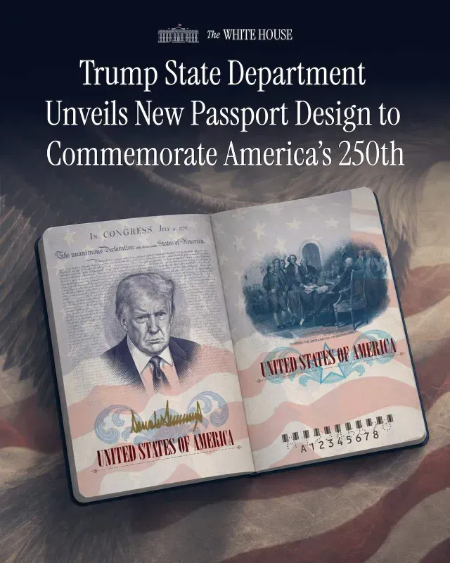 Imagen del nuevo pasaporte con el rostro de Donald Trump