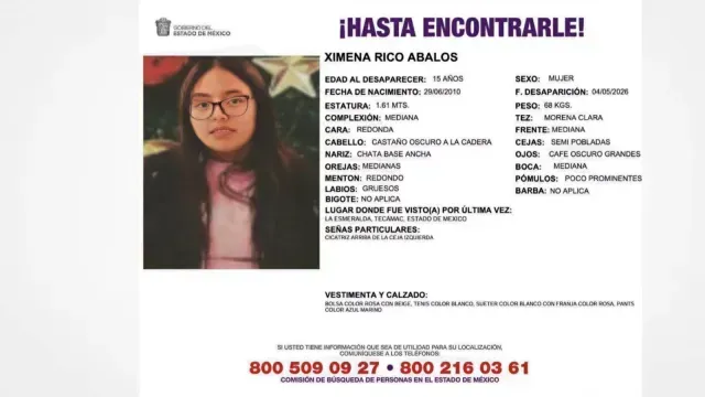 Ficha de Búsqueda de Ximena Rico. Foto: Fiscalía de Edomex