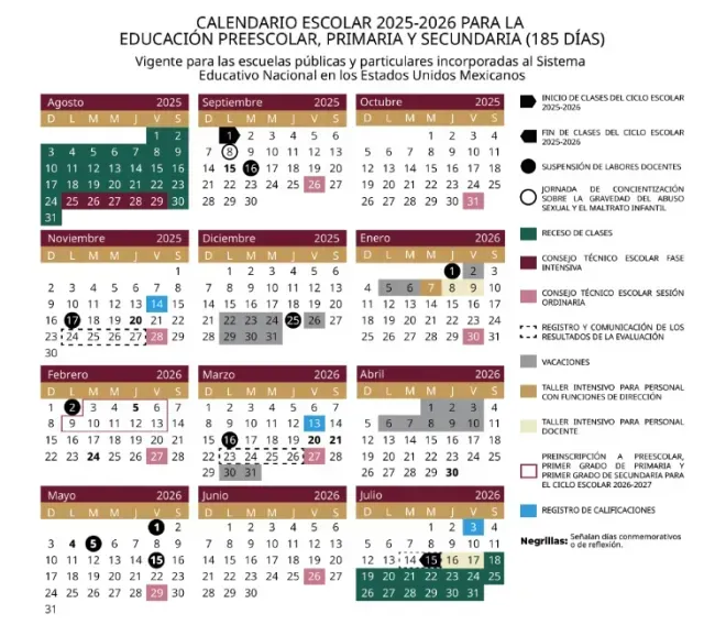 Calendario escolar de educación básica 2025-2026 en México. Foto: SEP