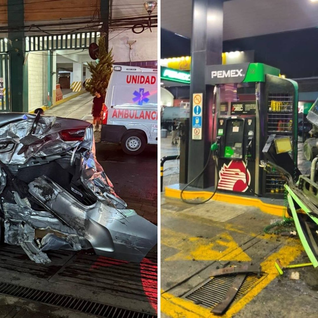 Camión de Pasajeros Choca contra Gasolinera en Periférico, CDMX