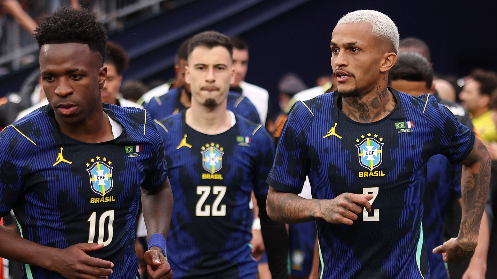 Jugadores de la selección de Brasil durante un partido amistoso previo al Mundial