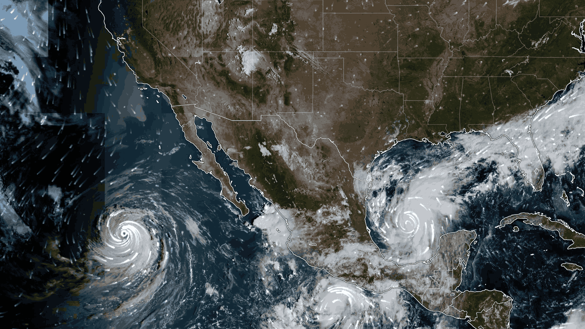 Imagen satelital de la formación de la tormenta Simon en el Pacífico mexicano.