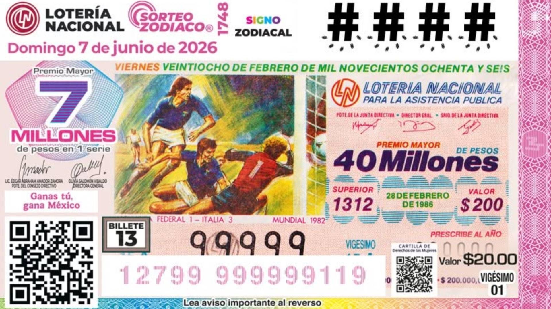 Billete Lotería Nacional 7 Junio 2026. Resultados Sorteo Zodiaco 1748