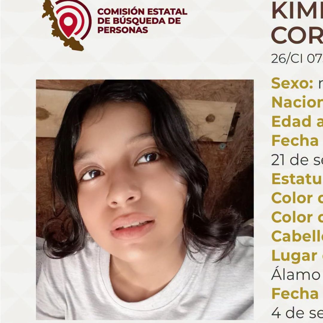 Emiten Ficha de Búsqueda de Kimberly, Menor Desaparecida en Veracruz