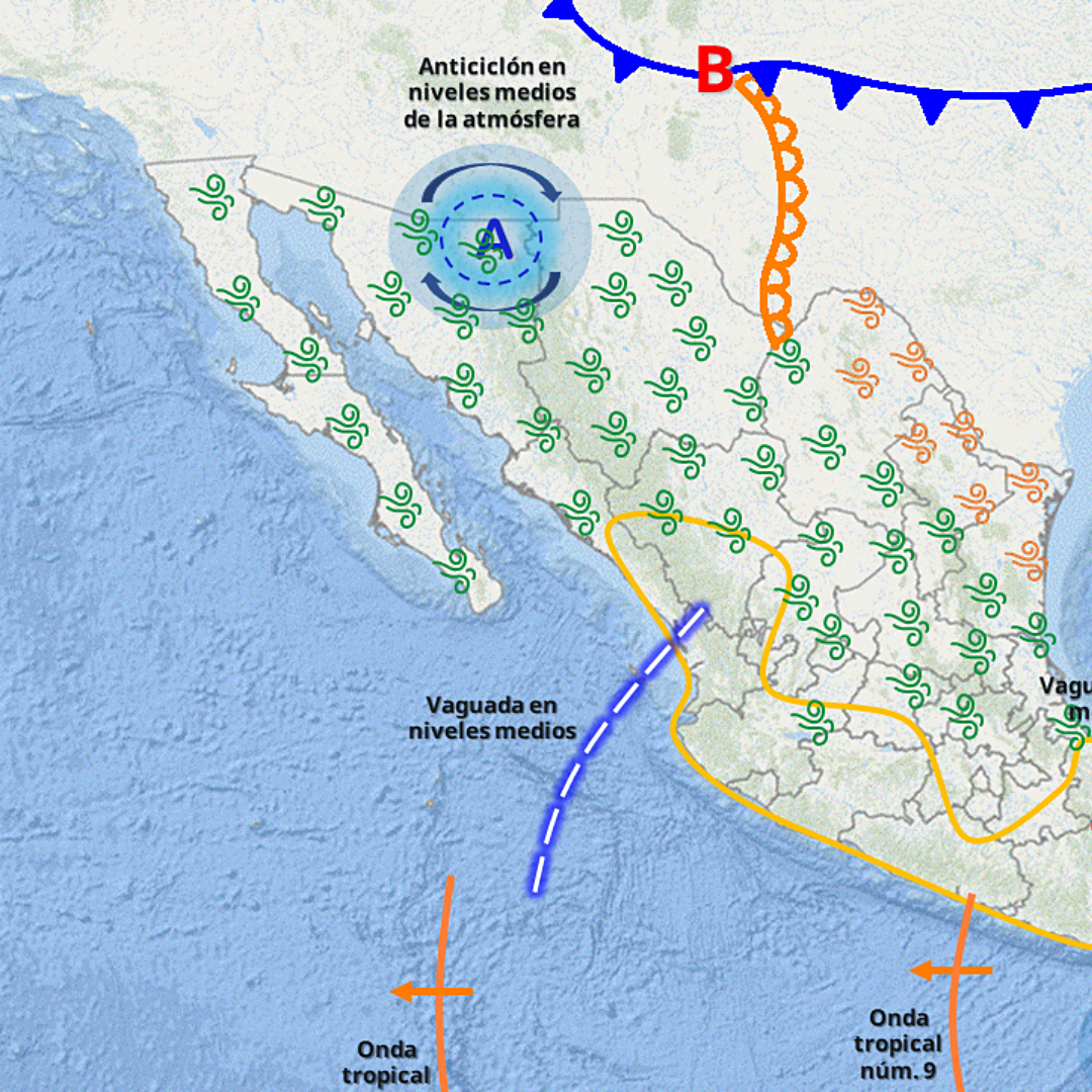 Anticiclón ocasiona onda de calor en México. Imagen SMN