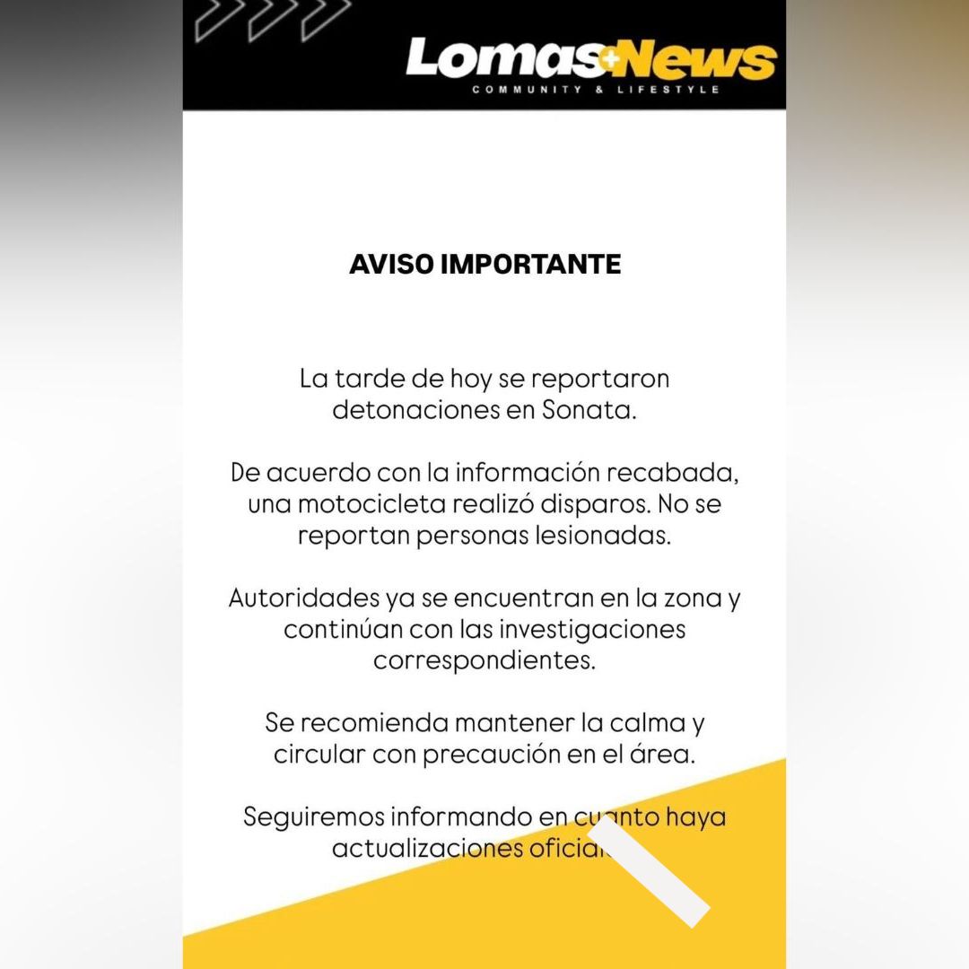 Comunicado de la administración de Lomas de Angelópolis por balacera en Plaza Adagio