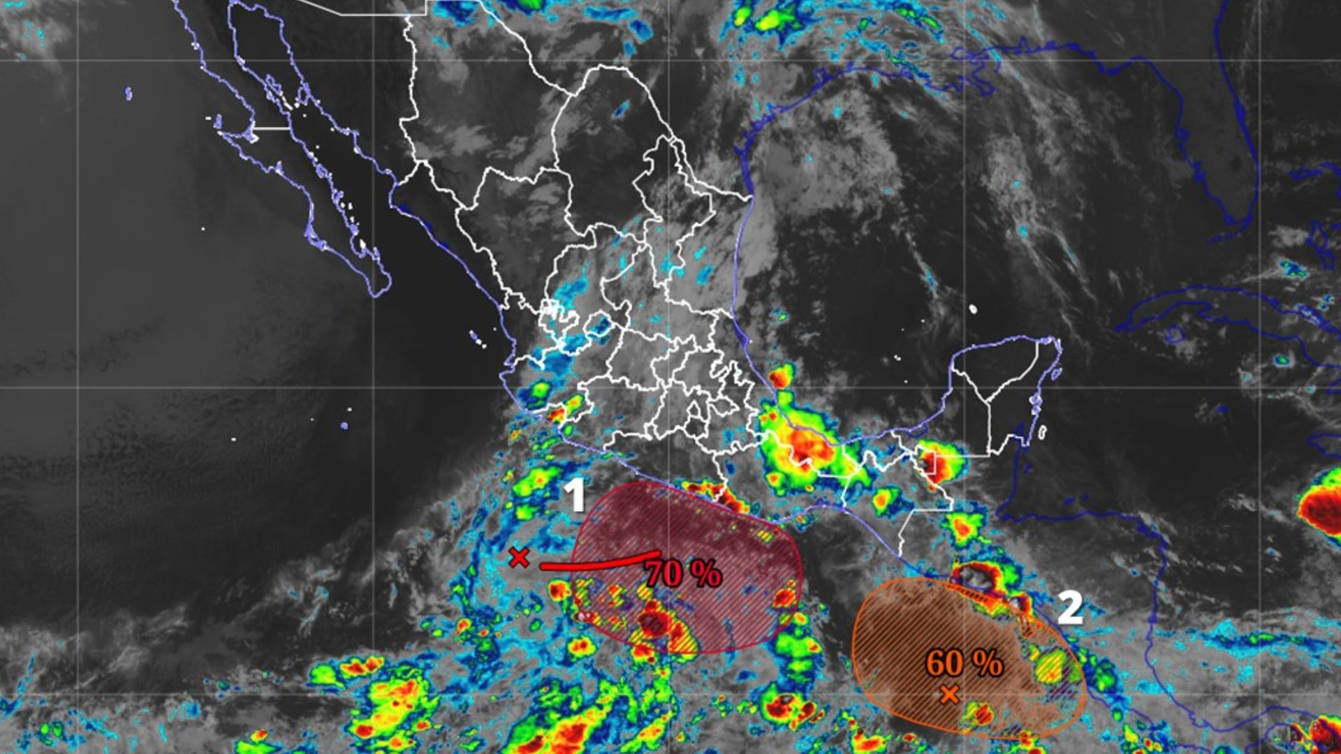 Dos zonas de baja presión en el Pacífico mexicano