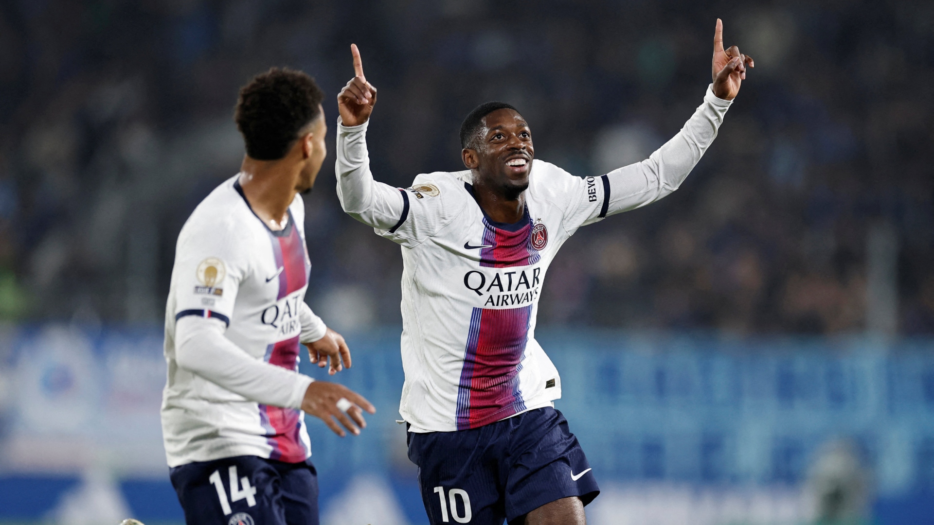 Ousmane Dembélé, jugador del PSG, celebra un gol.
