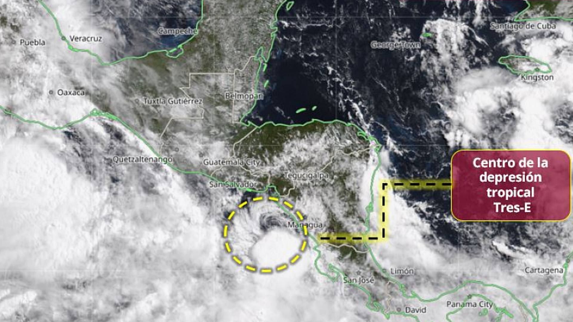 Centro de la Depresión Tropical Tres-E en el Pacífico. Imagen de satélite SMN