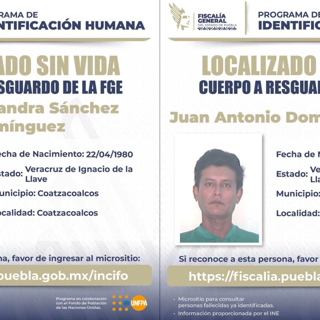 Los cuerpos de Hilda y Juan fueron identificados y se encuentran bajo el resguardo de la Fiscalía de Puebla