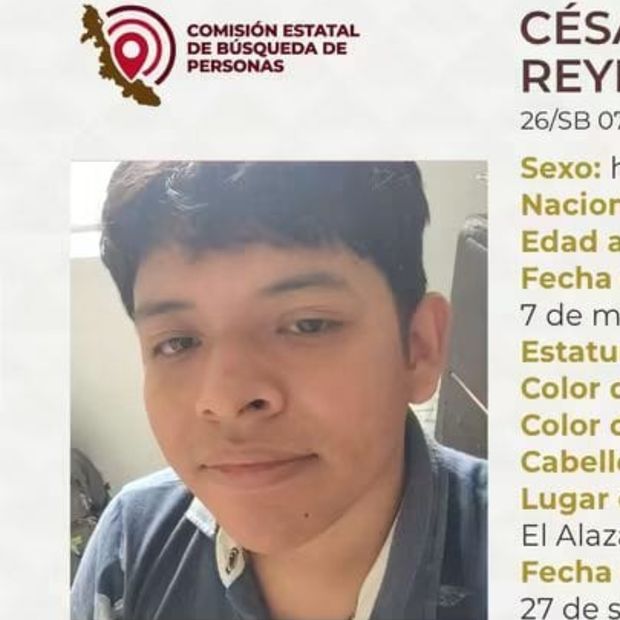 Emiten Ficha de Búsqueda de Joven Desaparecido en Álamo Temapache, Veracruz