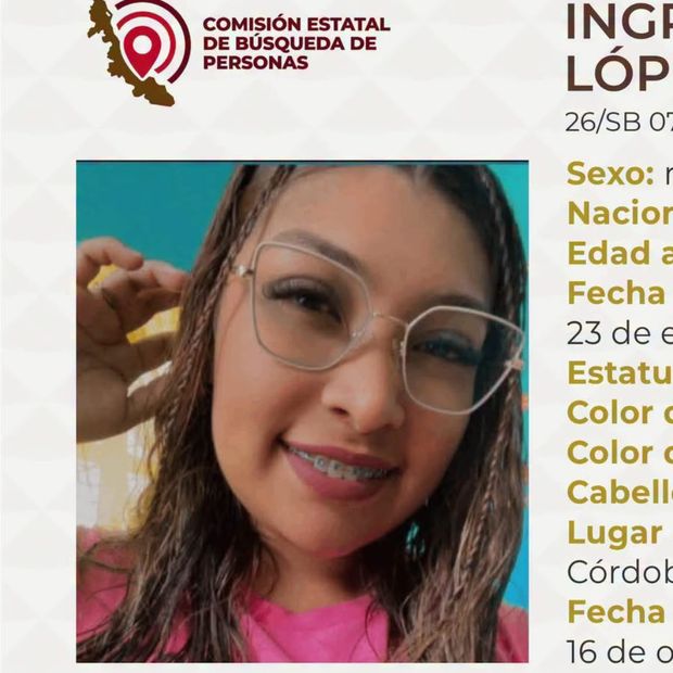 Emiten Ficha de Búsqueda de Ingrid López tras su Desaparición en Córdoba, Veracruz