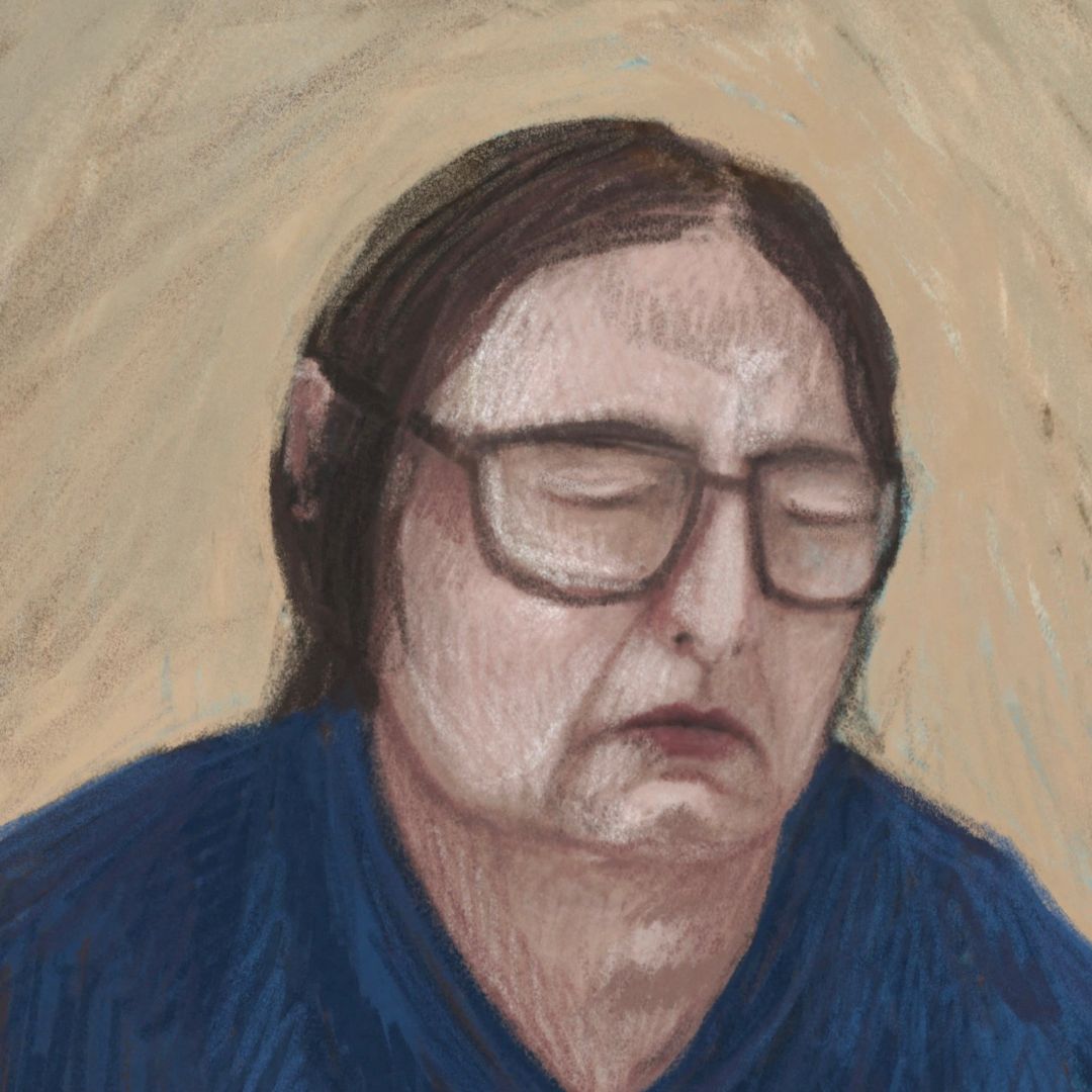 Retrato de Erin Patterson en la audiencia por videoconferencia desde el Centro Dame Phyllis Frost.