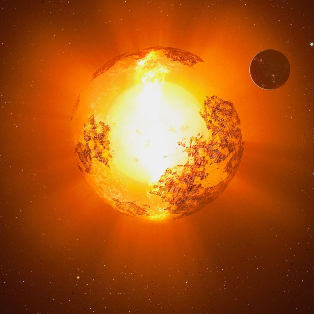 Ilustración de una esfera de Dyson alrededor de la estrella Tabby