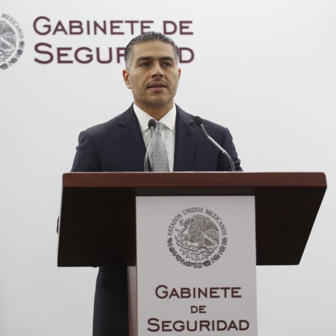 El secretario Omar García Harfuch durante conferencia de prensa hoy, 28 de abril de 2026.