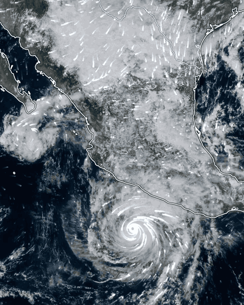 Vista satelital del huracán Trudy como categoría 1 el 16 octubre 2026.