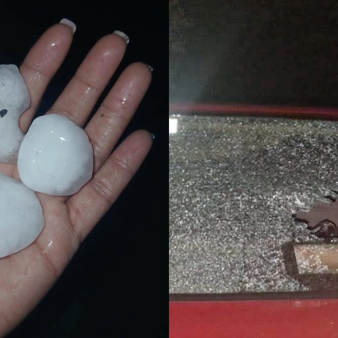 Bolas de granizo dañan cristales de auto en General Terán
