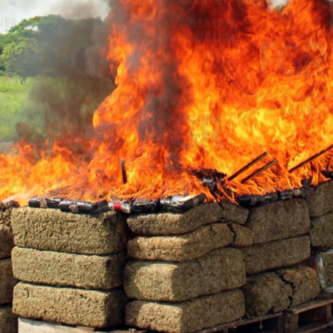Las autoridades realizaron incineración de droga y máquinas en Veracruz. Foto: FGR