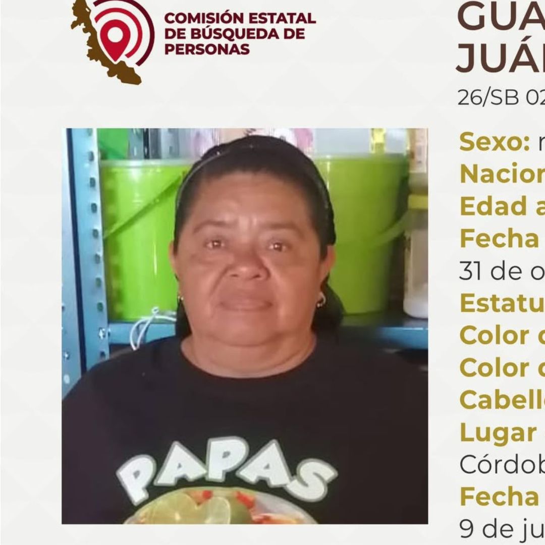 Familiares Buscan a Guadalupe Juárez Sánchez, Comerciante Desaparecida en Córdoba, Veracruz