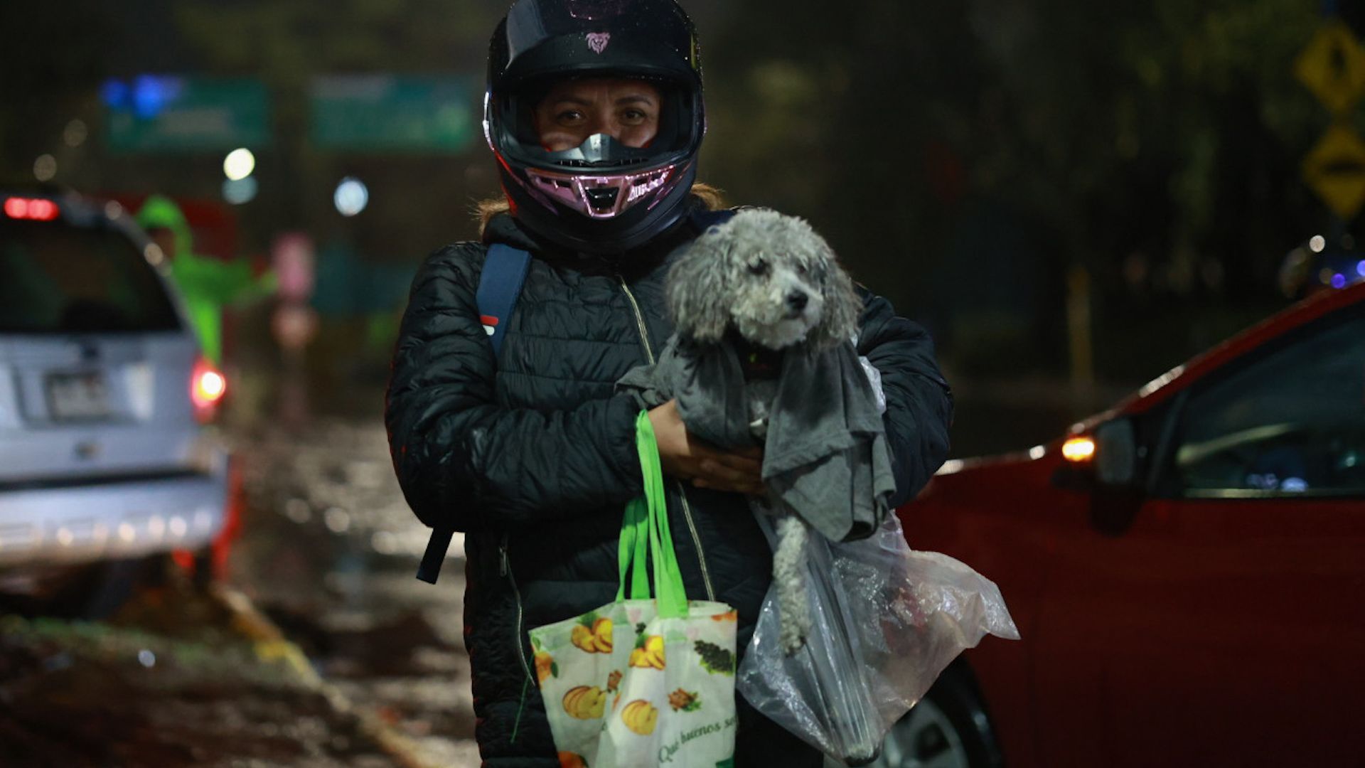 Mujer con su mascota en el sur de CDMX