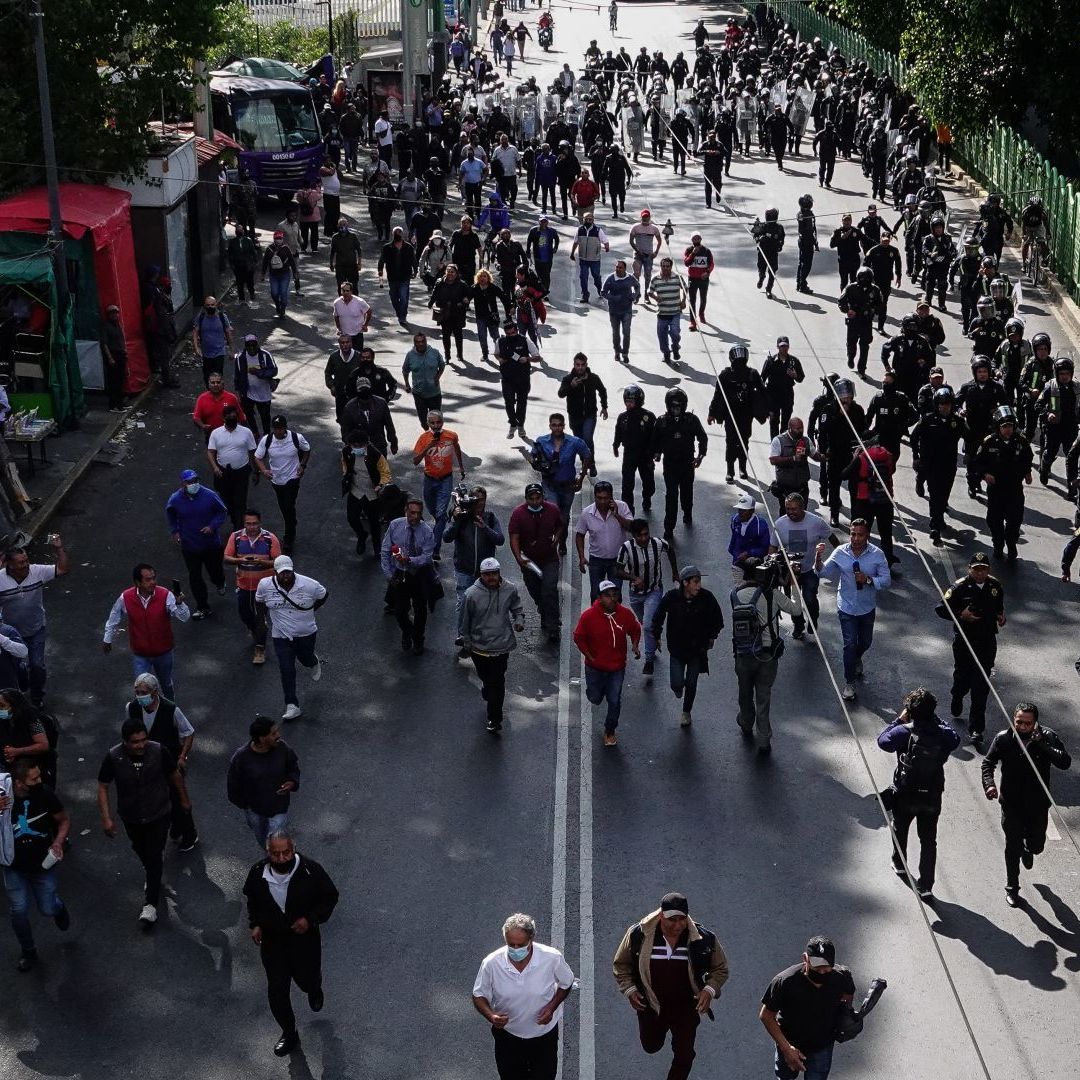 Transportistas marchan en la alcaldía Tlalpan, en la CDMX, en junio de 2022