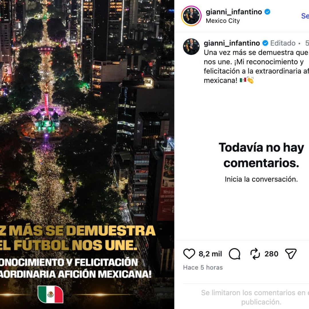 "El futbol nos une", el mensaje de Infantino a la afición de México el 19 de junio 2026.