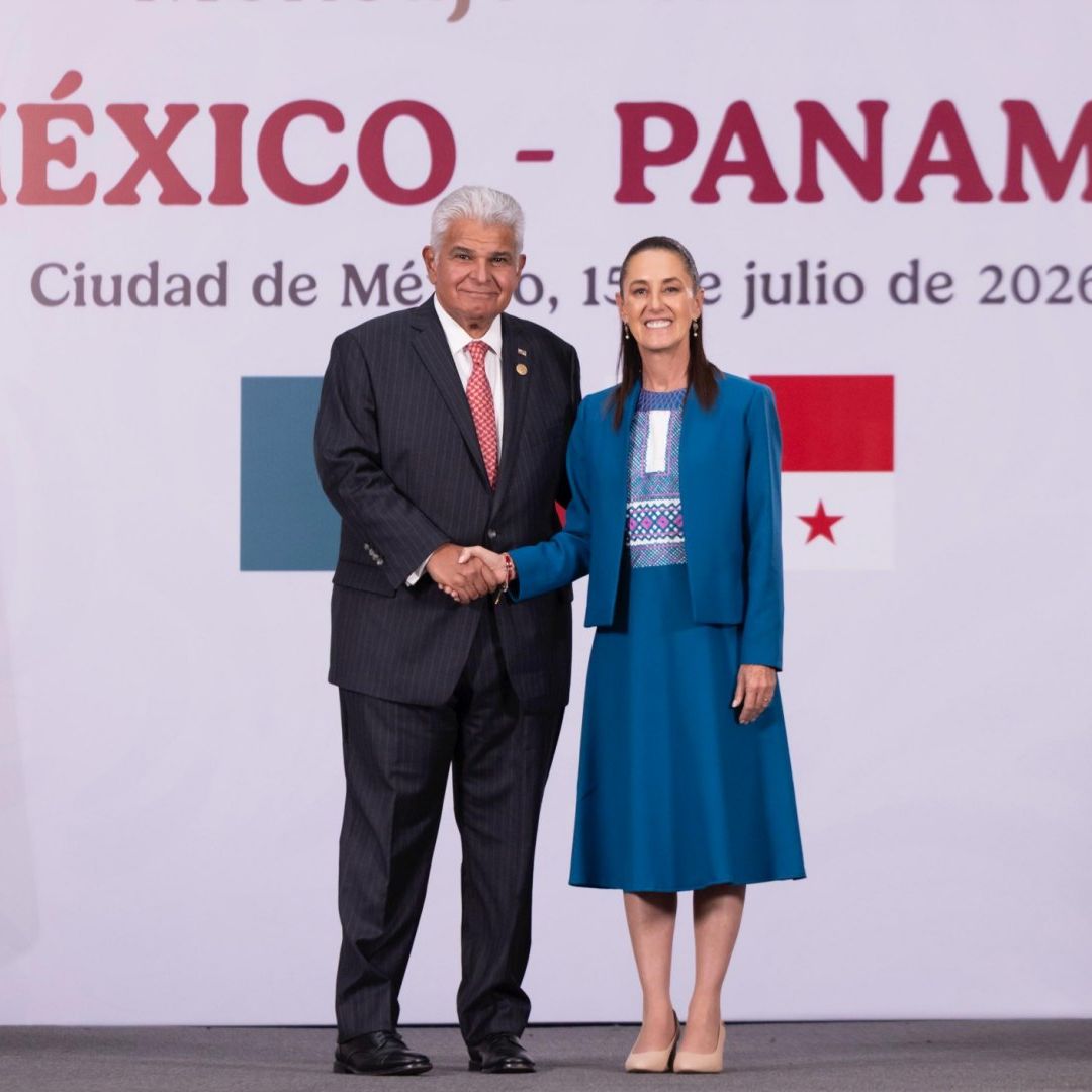 Sheinbaum recibe a su homólogo de Panamá, José Raúl Mulino, en Palacio Nacional. Foto: Presidencia de la República