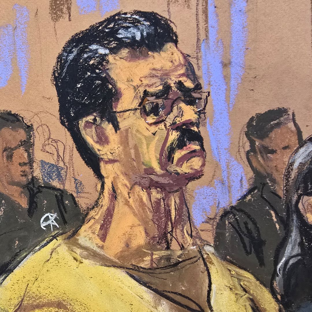 Ilustración de una audiencia de Nicolás Maduro en Estados Unidos