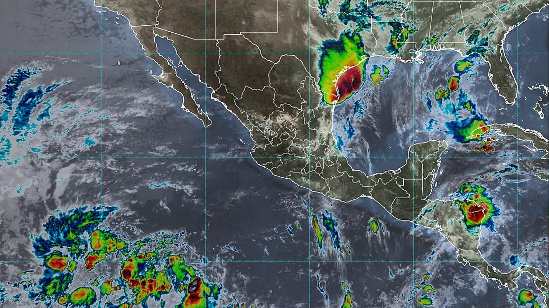 Imagen de satélite que muestra fenómenos meteorológicos en México el 27 de mayo 2026