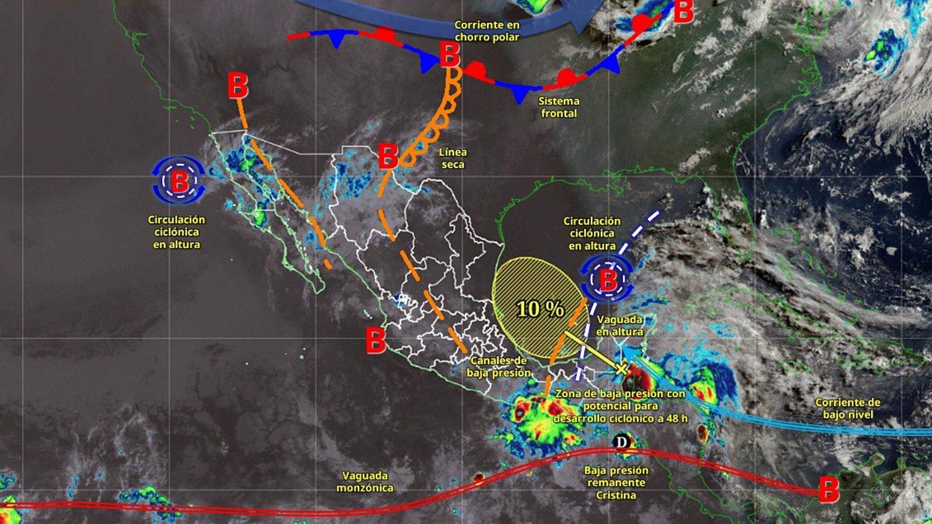 Fenómenos meteorológicos en México el 11 de junio de 2026. Imagen de satélite SMN