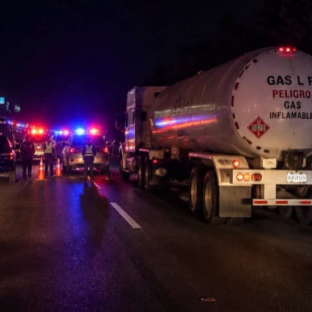 Pipa cargada con Gas LP intenta evadir retén policial y causa muerte de un elemento policiaco en el sur de Veracruz