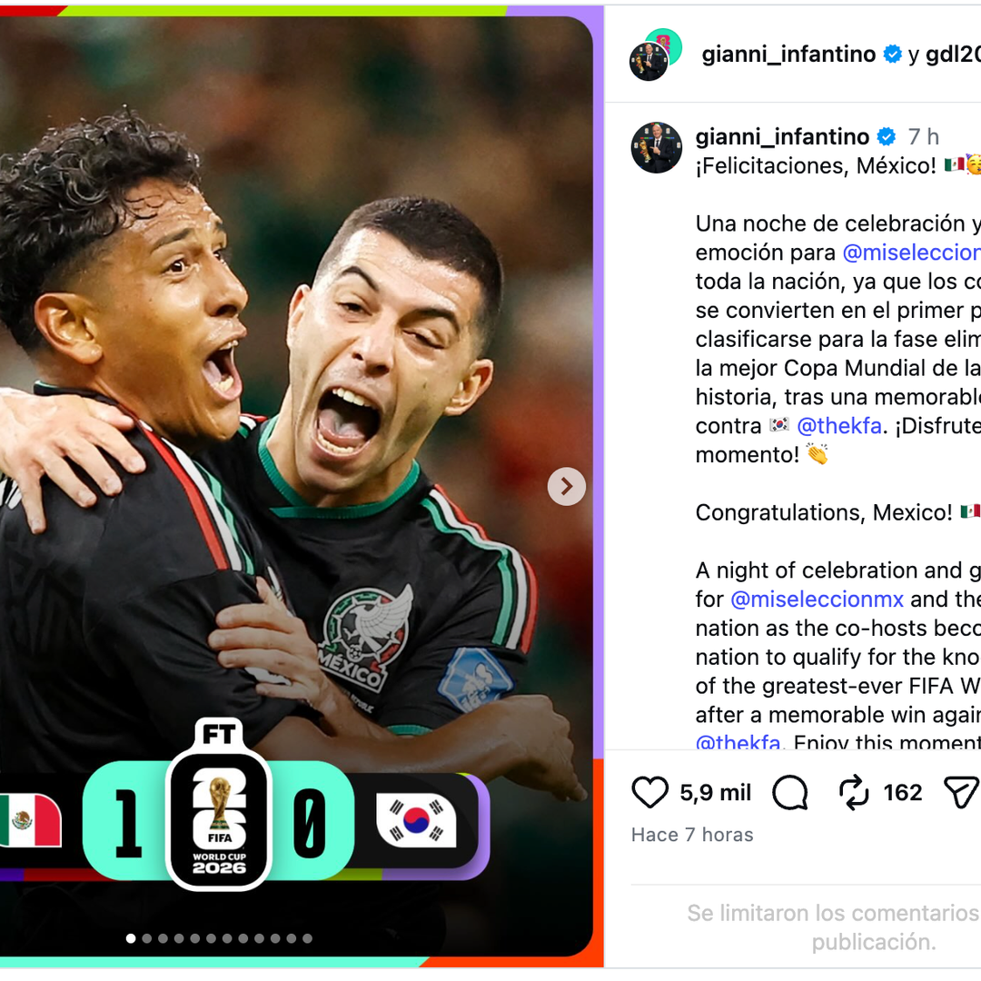 Mensaje de Infantino luego de triunfo de México ante Corea del Sur el 18 de junio 2026.