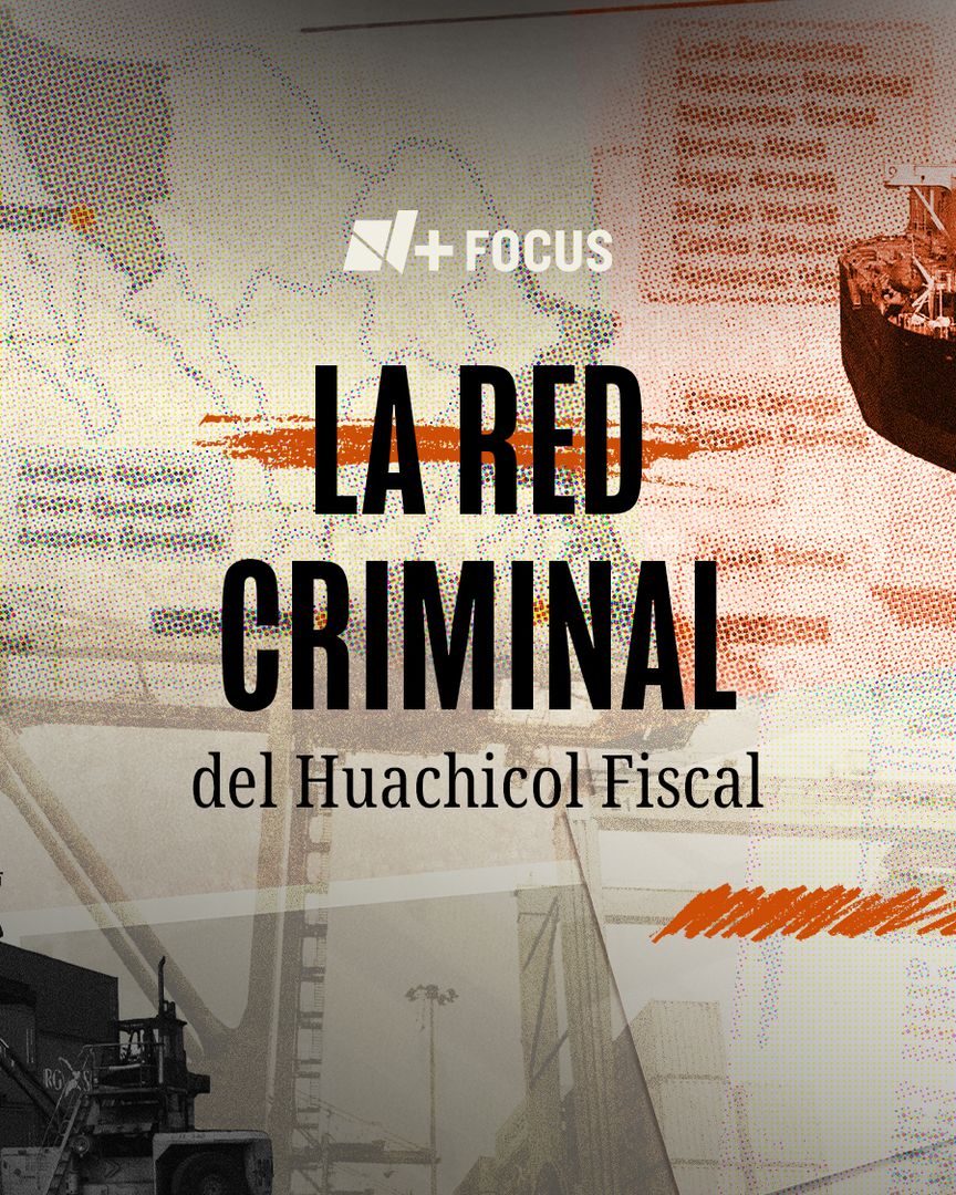 La Red Criminal Del Huachicol Fiscal. Un buque y una grúa cargando contenedores marítimos. De fondo un mapa de la república mexicana.