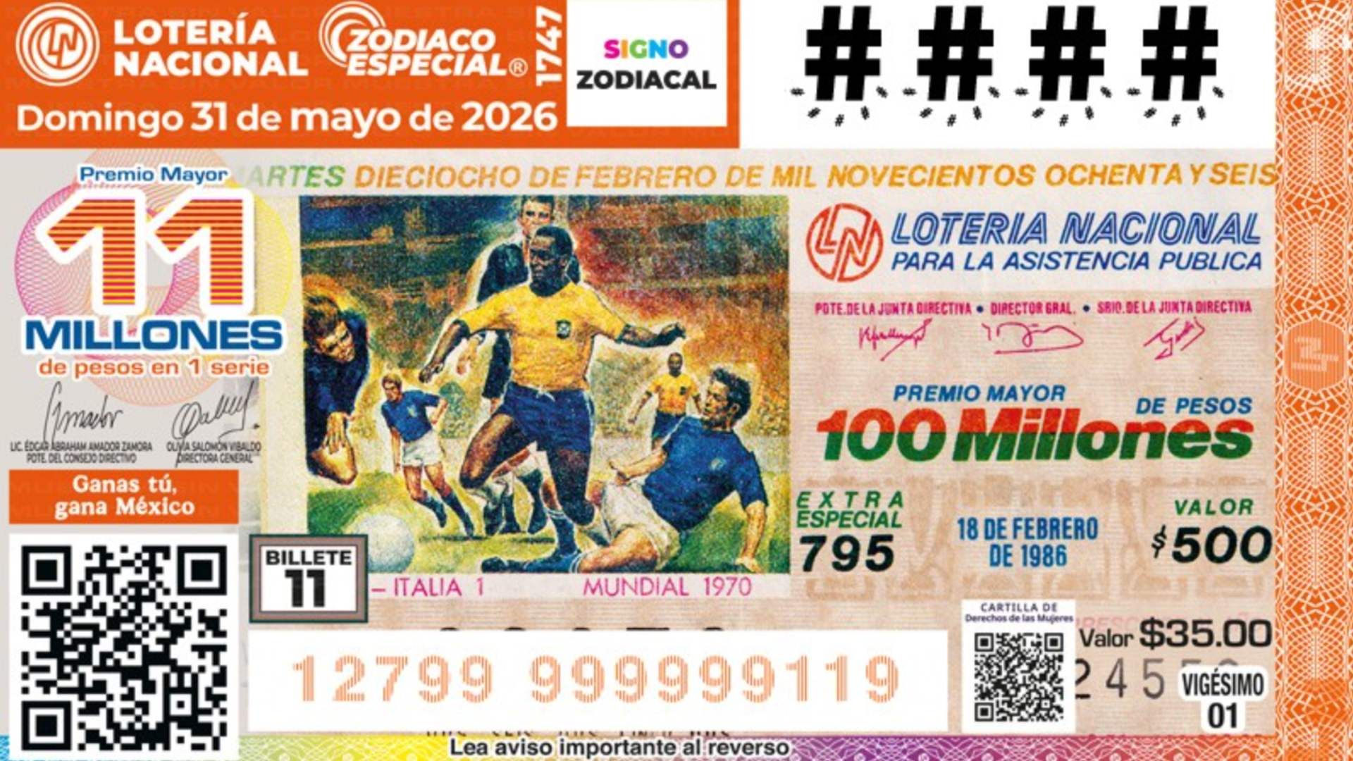 Boleto Lotería Nacional Sorteo Zodiaco Especial 1747. Resultados Lotería Nacional Hoy 31 de Mayo 2026