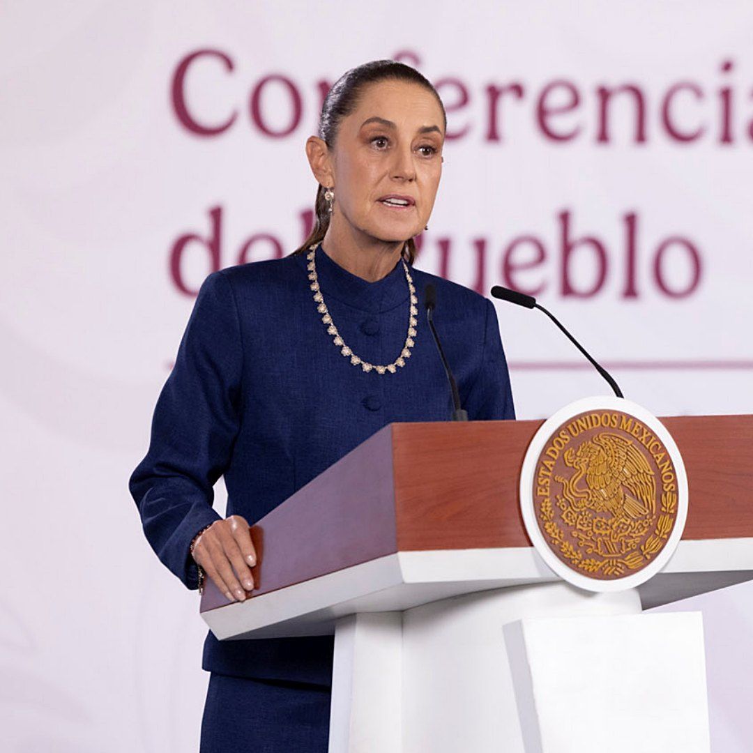 Claudia Sheinbaum en conferencia de prensa mañanera en Palacio Nacional. Foto: Presidencia de la República