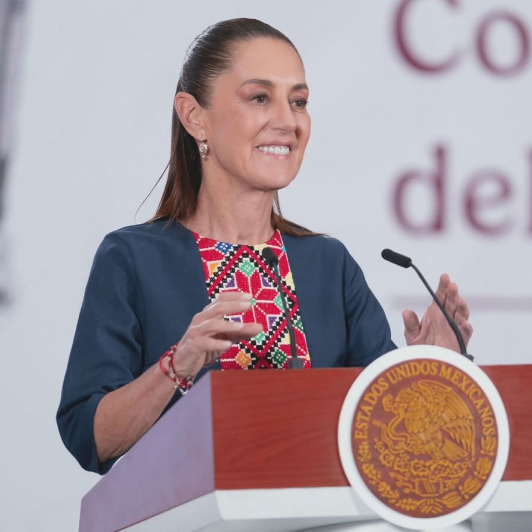 La presidenta Claudia Sheinbaum durante la conferencia mañanera de hoy, 28 de abril de 2026