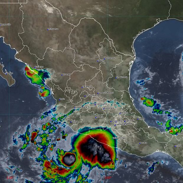 Imagen de satélite que muestra a la tormenta Simon en el océano Pacífico. SMN