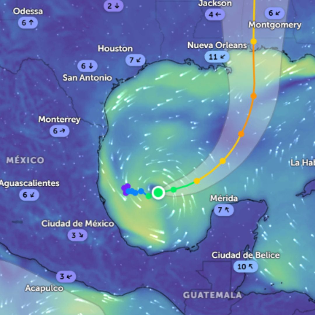 Vista de la tormenta tropical Isaías en el Golfo de México