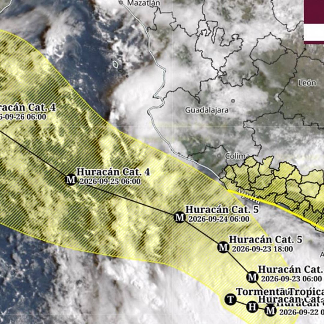 Trayectoria prevista del ciclón tropical Polo en el Pacífico. Imagen de satélite SMN