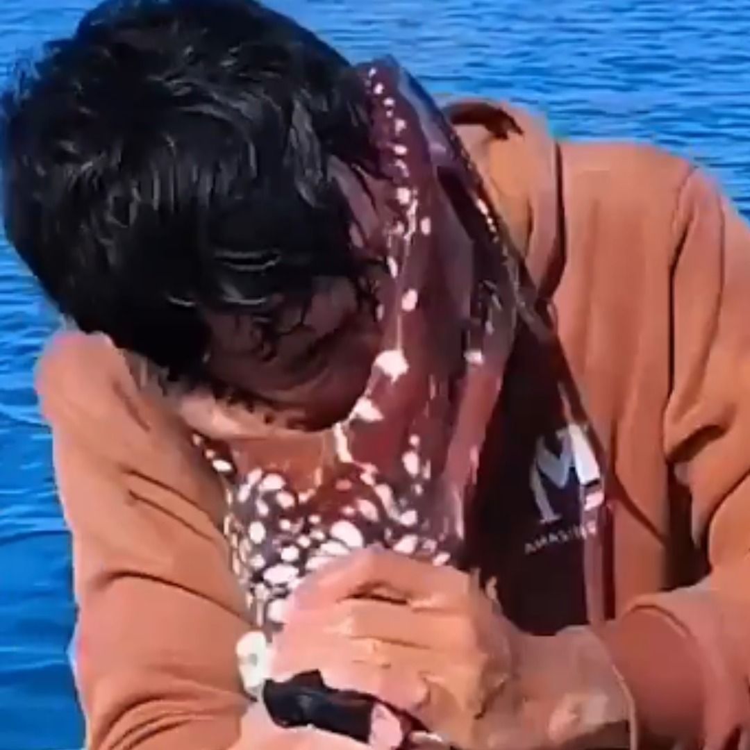 Un pulpo se quedó aferrado a la cara de un pescador