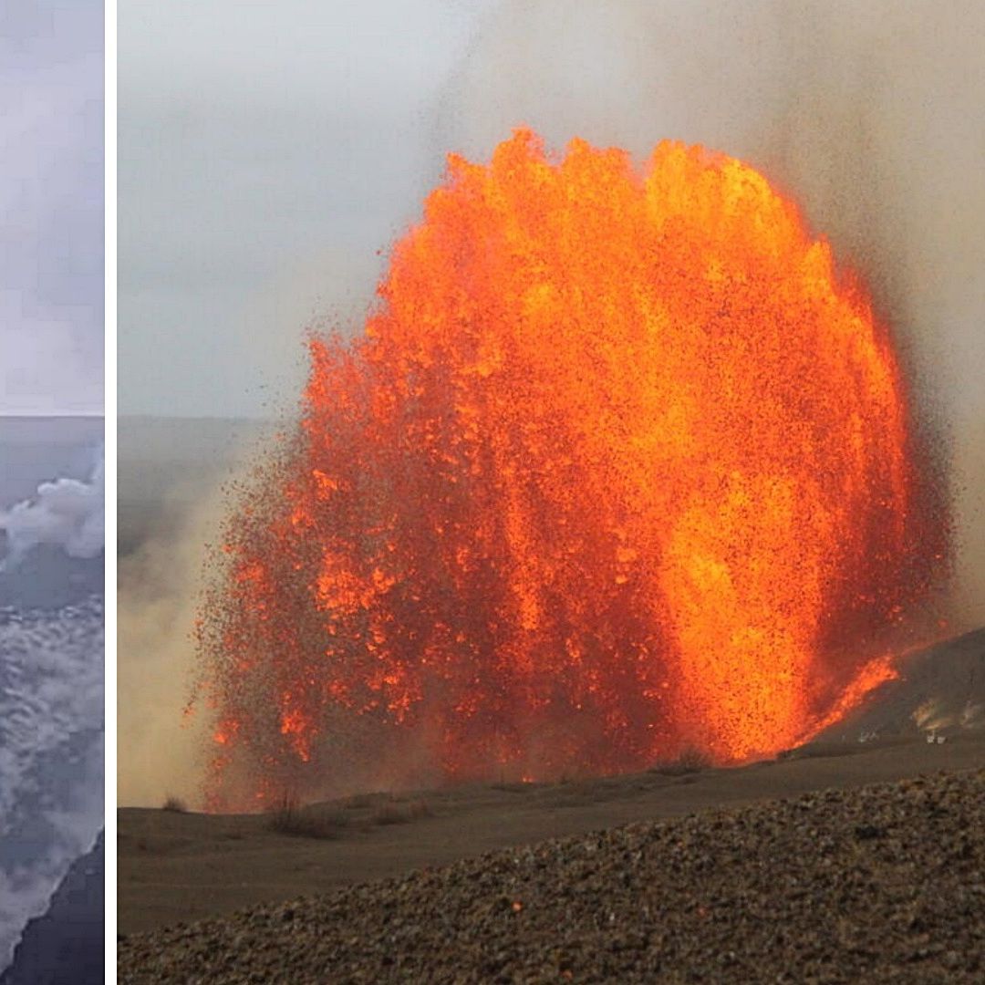 Torbellino y fuente de lava en el volcán Kilauea en Hawái.