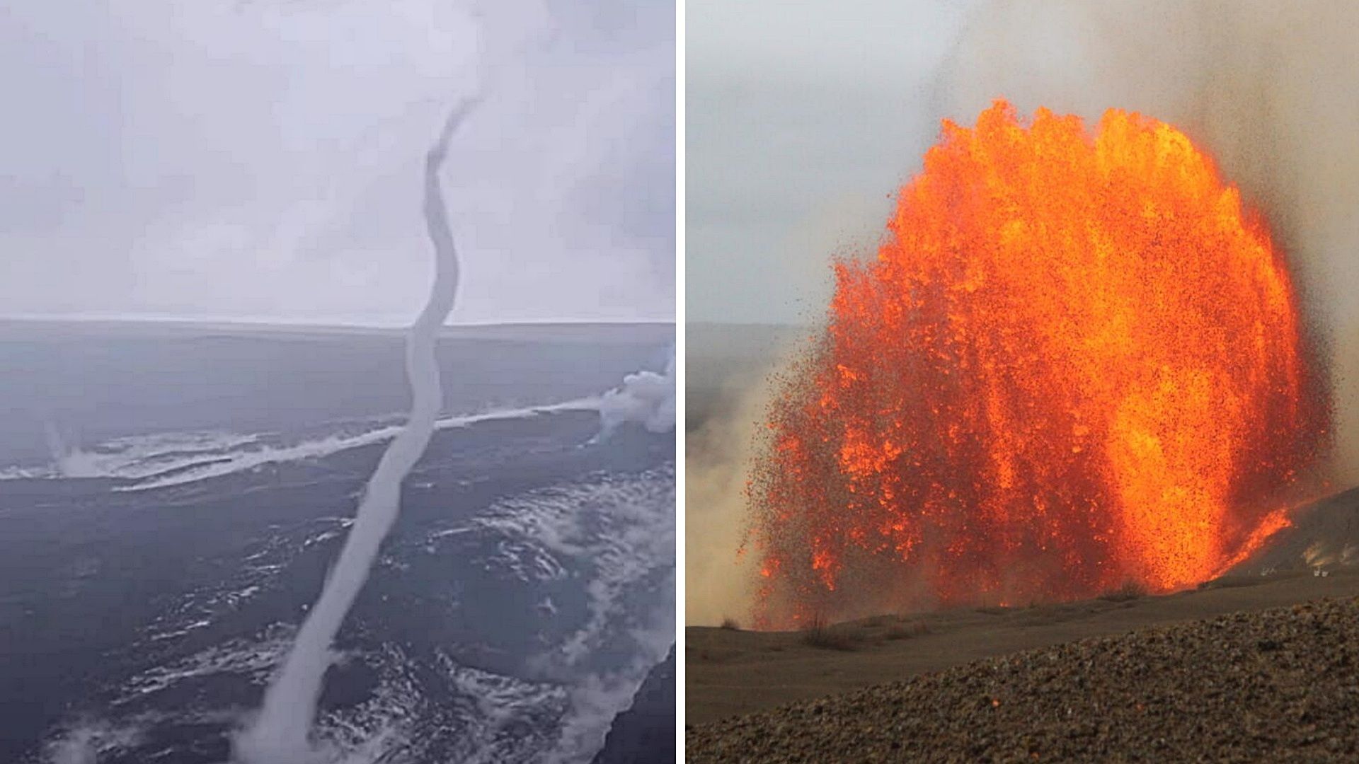 Torbellino y fuente de lava en el volcán Kilauea en Hawái.